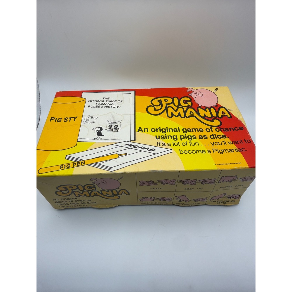 Vintage 1977 Pig Mania Dice Game Recycled Paper Products Original Box PIGMANIA